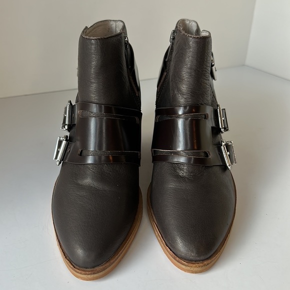 Sol Sana Genuine Leather Brown Side Zipper Three Buckle Bootie Size EU 36/US 5.5 - Picture 5 of 14